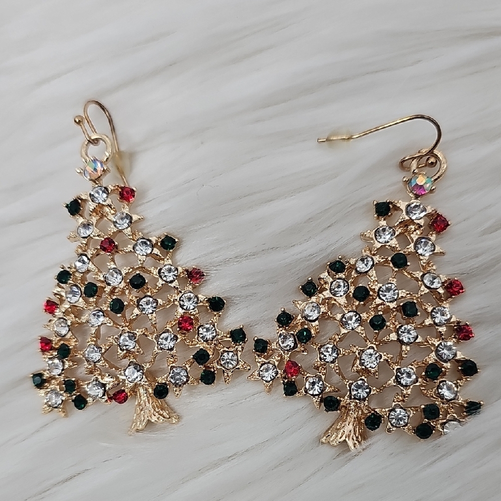 nOir Jewelry Gold & Multicolor Christmas Tree Earrings Winter  Party Novelty Fun
